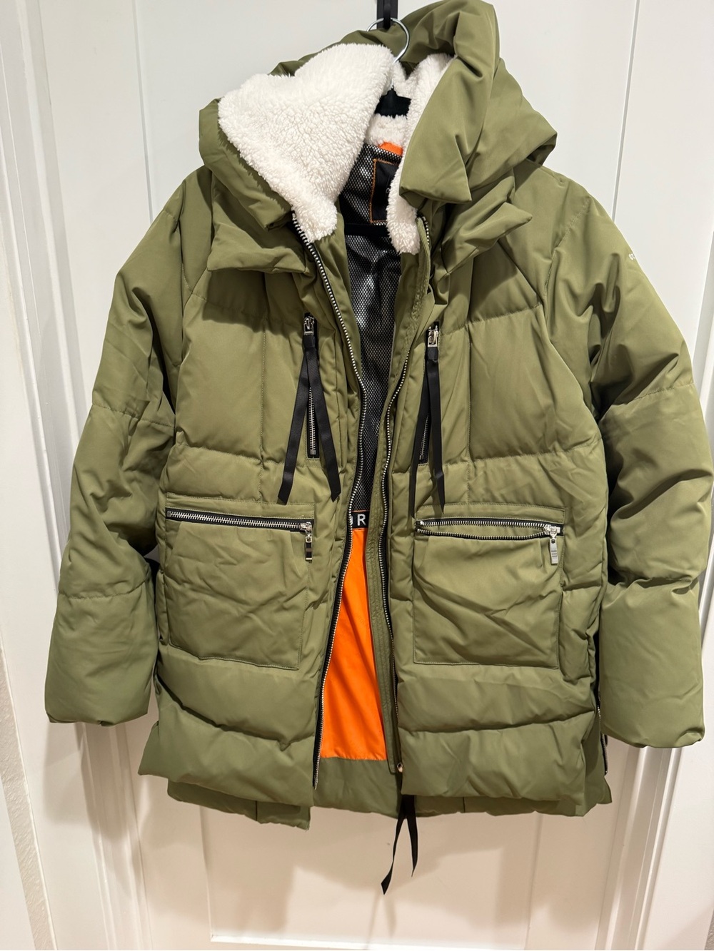 Women’s Olive Green Puffer Jacket with Sherpa Lining